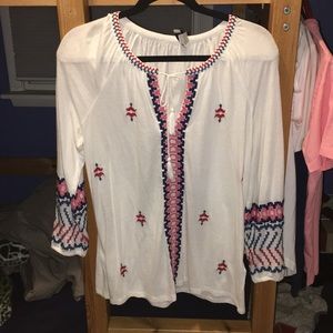 Lucky Brand White Embroidered Peasant Top S NWT